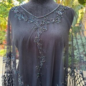 Black Beaded Floral Shawl